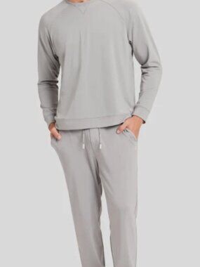 Cozy Earth Mens Bamboo Lounge Set Size XXL 2XL Gray Pullover Crew & Jogger NEW